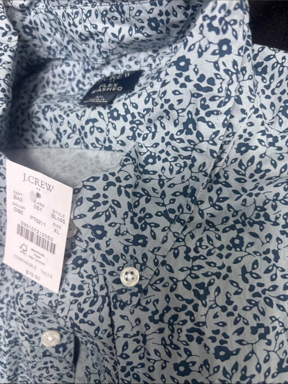 J. Crew Light Blue and Navy Micro Floral Button-Down Shirt